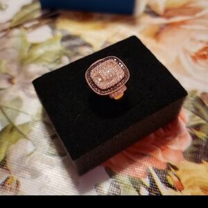 Mocha And White Diamond Simulants 18k Rose Gold Over STERLING SILVER RING